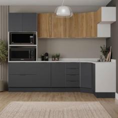 Imagem de Cozinha Modulada 7 Peças com Tampo e Rodapé Ipanema Cabecasa Madeiramadeira Grafite Trama/acácia