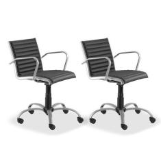 Imagem de Kit 2 Cadeiras Escritório Giratória Preta Diretor Prata - Alezzi