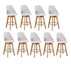 Imagem de Kit 09 Banquetas Linho Bege E Almofada Suede Branco