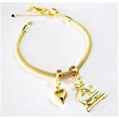 Imagem de Pulseira Profissão Biomedicina Coração Folheado A Ouro 18k