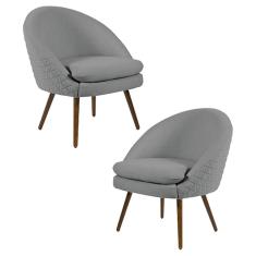 Imagem de Kit 2 Poltronas Decorativas Pés Palito Rafa C-416 Linho  Escuro - Domi