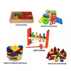 Imagem de Conjunto Brinquedos Educativos 5 Jogos Em Madeira - Mundo Feliz