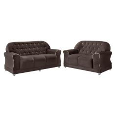 Imagem de Conjunto de Sofá Mega Vince 3 e 2 lugares em Tecido - Marrom
