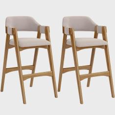 Imagem de Kit 02 Banquetas Altas Para Cozinha Sala de Jantar Bar Suran L02 Suede Bege - Lyam Decor