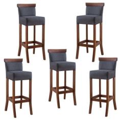 Imagem de Kit 5 Banquetas Alta com Encosto Estofada 36x100 Cm Diamantina Madeira