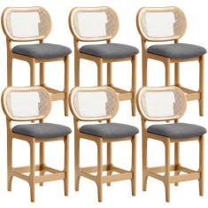 Imagem de Kit 6 Banquetas Baixa Bar Cozinha Sala de Jantar Betta L02 Mel Tela Li