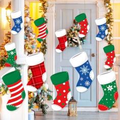 Imagem de Wonderjune 15 peças de decorações de Natal grandes para pendurar ao ar livre, incluindo 5 peças de enfeites de plástico para pendurar no gramado de Natal de 29 cm, 10 peças de placas de quintal para