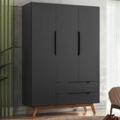 Imagem de Guarda-Roupa Solteiro Alpi 3 Portas 2 Gavetas Preto - Olivar Móveis