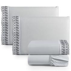 Imagem de Jogo De Lençol Cama King Size 4 Peças 100% Algodão Percal 180 Fios Com