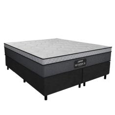Imagem de Cama Box Casal Queen Colchão Gazin Maximus Molas Ensacadas 158x198x62cm Cinza-Preto Suporta até 120Kg por Pessoa