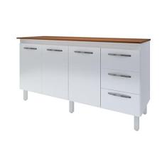 Imagem de Kit Balcão Cozinha Gabinete Emily 157 cm Branco com Tampo Tampão 160 cm Emily Savana