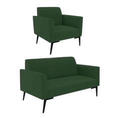 Imagem de Sofá Namoradeira com Poltrona Pés Villach Marisa Veludo Verde D03 - D'Rossi