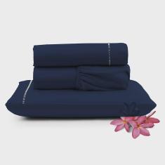 Imagem de Jogo de Lençol Primor Solteiro 3 Peças Percal 400 Fios Ponto Palito - Azul Marinho