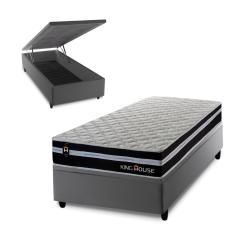 Imagem de Conjunto Box Baú Durham Preto 88x188x67 c/ Molas Ensacadas