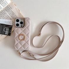 Imagem de Alça de ombro carteira de couro carteira com slot para cartão para iPhone 11 12 13 14 15 Pro Max Plus cordão capa de bolsa de telefone com anel, cáqui, para iPhone 14 Plus