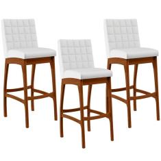 Imagem de Kit 03 Banquetas Altas Para Cozinha Sala de Jantar Fixa Mila B04 Facto Branco Fosco - Lyam Decor