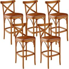 Imagem de Kit 05 Banquetas Altas Cozinha Bancada Bar Sala Jantar Estofada Ávila L02 Couríssimo Camel - Lyam