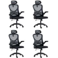 Imagem de Kit 4 Cadeiras para Escritório Presidente Office Columbus com Tela Mesh Preto