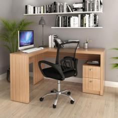 Imagem de Kit Escrivaninha em L 2 Gavetas Me4129 e Cadeira de Escritório Diretor Tela Mesh Tok 3310 Amendoa