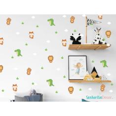 Imagem de Adesivo de parede animais cute nuvens e graminha miniaturas