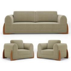Imagem de Kit 02 Poltronas e 01 Sofá Bloom 200cm 03 Lugares com Pés de Madeira B