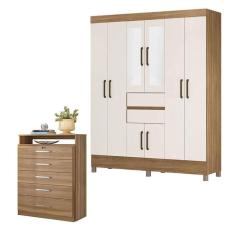 Imagem de Cômoda Triunfo e Guarda Roupa Casal Munique Amêndola Off White com Espelho - Demóbile