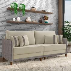 Imagem de Sofá Living Montecarlo 2 Lugares Bipartido 192cm Pés em Madeira Veludo/PU Bege/Cinza G33 - Gran Belo