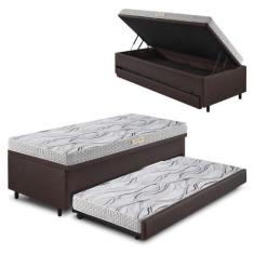 Imagem de Bicama Box Baú 88x188 material sintético Linho Marrom com Colchão de E