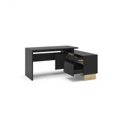 Imagem de Mesa Los Angeles De Canto 1 Porta 2 Gavetas (1 Com Chave) Politorno Preto/Carvalho Claro