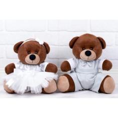 Imagem de Pelucia de Casal Ursos Tedde Pajem Cinza, Daminha Branca 15 cm (Pajem Cinza, Daminha Branca, padrão - Pelúcia Marrom)