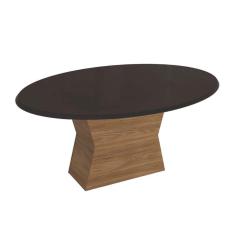 Imagem de Mesa p/ Cozinha Tília c/ Tampo Madeirado c/ Vidro 105x180cm Nogueira/Preto fosco/Vidro preto - Kappesberg