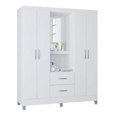 Imagem de Guarda Roupa Solteiro Cordoba 4 Portas Branco Brilho - Poquema - Poque