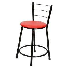 Imagem de Banqueta Baixa Para Cozinha Preto Assento Vermelho