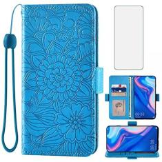 Imagem de Capa carteira compatível com Huawei P Smart 2017/Enioy 7S/Honor 9 Lite/9N/9i e protetor de tela de vidro temperado com suporte para cartão, capa flip de couro para telefone Havaí PSmart 2018 mulheres