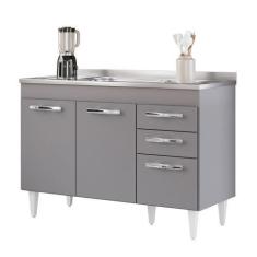 Imagem de Balcão Gabinete com Pia Inox 120cm 3 Portas 2 Gavetas Suécia Cinza - L