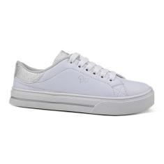 Imagem de Tênis Feminino Casual Dia a Dia Conforto Branco+Prata-Feminino