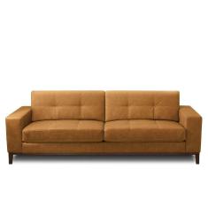 Imagem de Sofá Decorativo Bruno 3 Lugares Sala De Estar 210cm Pés Em Madeira Couro Caramelo Manchado