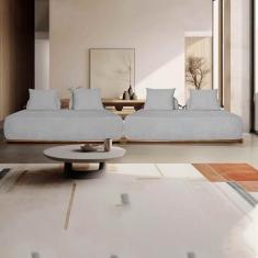 Imagem de Sofá Modulado 6 Lugares com Almofadas Soltas Pés Madeira Maciça 360cm Homer Bouclê Cinza G63 - Gran Belo