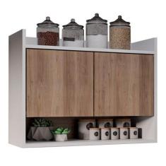 Imagem de Armário De Cozinha Aéreo 71cm 2 Portas 1 Nicho Ceci M24 Branco/Freijó