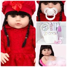 Imagem de Boneca Reborn Barata Silicone Menina Morena Fofa Com Enxoval - Cegonha