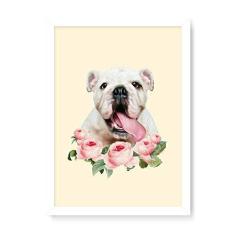 Imagem de Arte Maníacos Quadro Decorativo Bulldog Inglês Flores - 23x16,25cm (Moldura em laca )