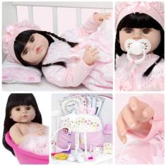 Imagem de Boneca Reborn De Silicone Realista Morena 24 Itens Enxoval