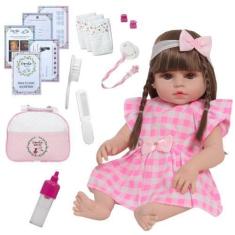 Imagem de Boneca Tipo Reborn Realista Cabelo Castanho Pode Molhar - Cegonha Rebo