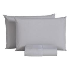 Imagem de Lençol King Luxo 200 Fios 3 Peças Cinza Algodão Percal - Toda Sua Casa