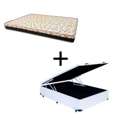 Imagem de Cama Box Baú Casal 138 Tecido Sintético Branco Com Colchão Praia Bello Box - D28 Amarelo 58x138x188
