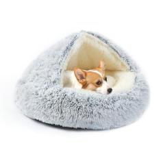 Imagem de KITTYWOO Cama de cachorro redonda com capuz e caverna para gatos autoaquecida, cama para animais de estimação, donut, antiansiedade, cama fofa para animais de estimação para filhotes e gatinhos