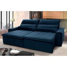 Imagem de Sofá Retrátil Reclinável Patagônia 2,50m Suede Velut Azul Marinho c/ Molas no Assento - King House
