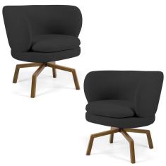 Imagem de Kit 02 Poltronas Decorativas Melissa Base Ka Giratória Castanho C-465 Linho Chumbo - Domi