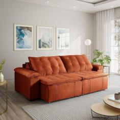 Imagem de Sofá Cama Retrátil e Reclinável 4 Lugares 240cm em Veludo com Molas Palmeira CabeCasa MadeiraMadeira Terracota