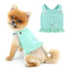 Imagem de PAIDEFUL Colete jeans para cães pequenos, conjunto de coleira e coleira para cães pequenos, conjunto de coleira e coleira para animais de estimação primavera verão com anel em D sem mangas, alça para